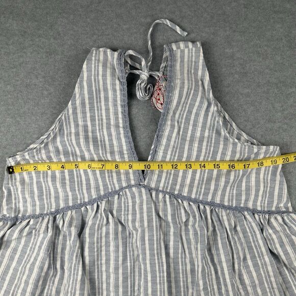 Umgee Linen Blend Top Womens Medium Blue White Striped Babydoll Swing Tank Boho - Picture 9 of 11